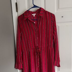 Charming Charlie Red Buttoned Tie Front Long Sleeve Dress